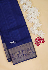 Navy Blue - Madhuram - Soft Matka silk with grooves body with traditional border
